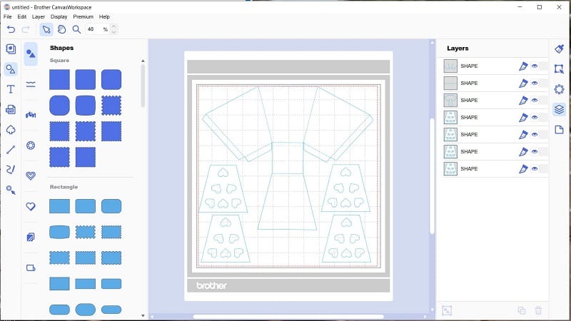 Gift basket template imported into the downloaded version of Canvas Workspace also showing the layers panel on the right hand side.