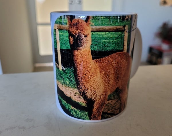 sublimation mug made using Bright Star Crafters custom printed sublimation paper. this is a perfect way to sublimate without a printer.