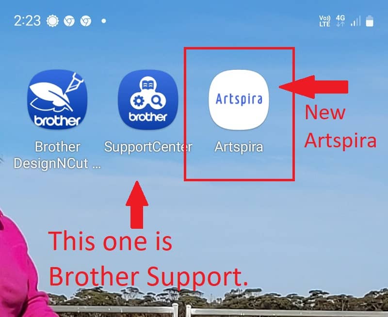 Screenshot of phone showing the new Brother Artspira app and the Brother Support Centre App
