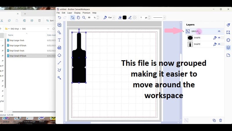 This is how the separate objects of the file will look in Canvas Workspace in the Layers Panel after they have been grouped.