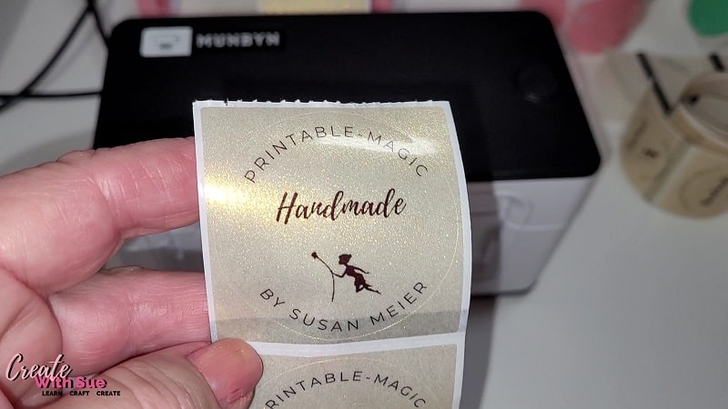 My first printed shimmery gold translucent label for my Printable-Magic craft business. 