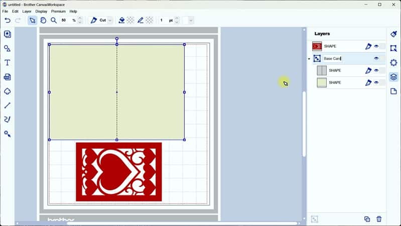 Importing the heart card design to the downloaded version of Canvas Workspace
